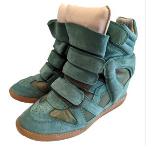 Isabel Marant Green Suede Bekett Wedge Trainer Sneakers | Size 40